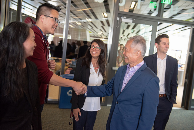 Takei greeting guests at the Higgs VIP reception